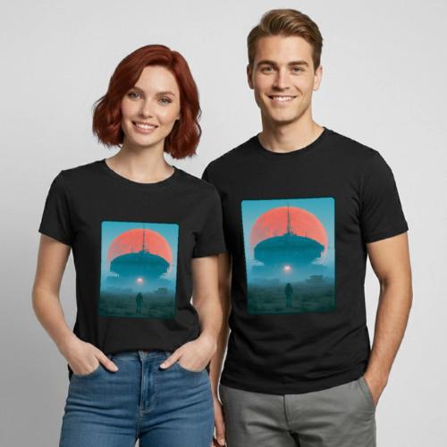 Astronaut Alien Outpost Design - Heavyweight Unisex T-Shirt by Gildan