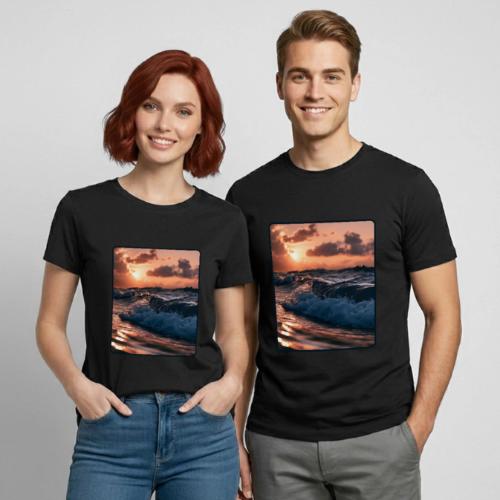Golden Sunset Ocean Wave - Heavyweight Unisex T-Shirt by Gildan