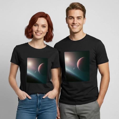 Deep Space Planet Horizon Art - Heavyweight Unisex T-Shirt by Gildan