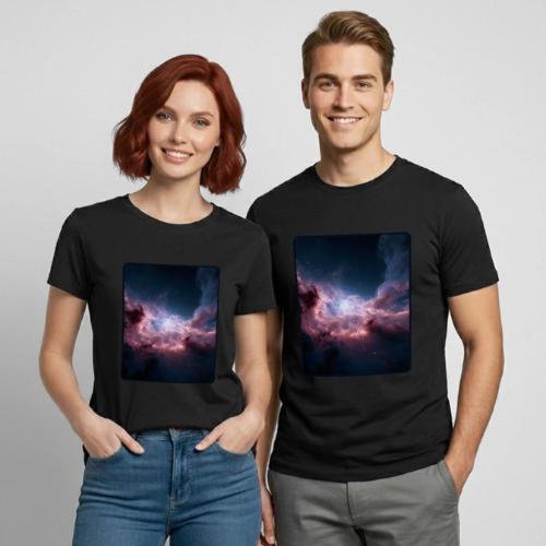 Radiant Cosmic Nebula Artwork - Heavyweight Unisex T-Shirt by Gildan