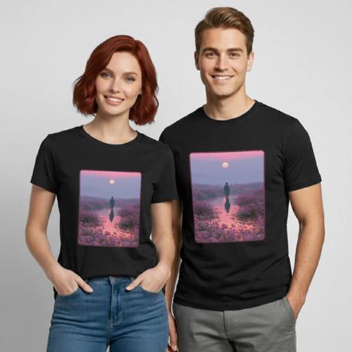 Ethereal Sunset Flower Field Art - Heavyweight Unisex T-Shirt by Gildan