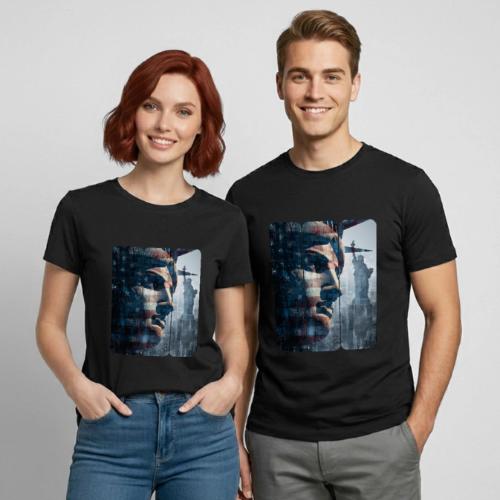 USA: Liberty in Three Visions - Heavyweight Unisex T-Shirt by Gildan