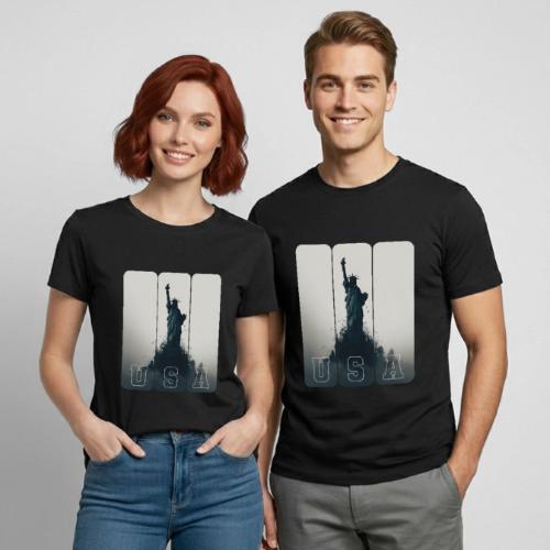 USA: Liberty Rising Over Manhattan - Heavyweight Unisex T-Shirt by Gildan