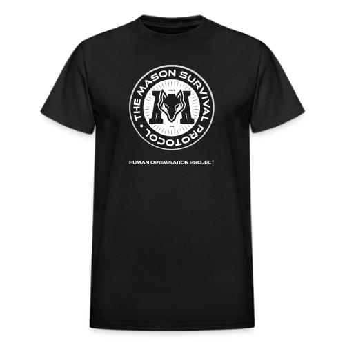 MasonSurvival Protocol White Text - Heavyweight Unisex T-Shirt by Gildan