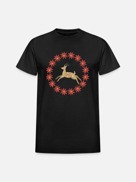 Retro Reindeer Ornament - Heavyweight Unisex T-Shirt by Gildan - black