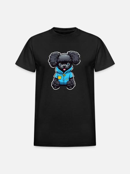 Poodle in Blue Pajamas - Heavyweight Unisex T-Shirt by Gildan - black
