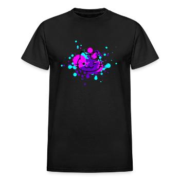 Cute Cat Face In Paint - Heavyweight Unisex T-Shirt by Gildan - black - Front - AI Model Female 172 light (172cm) & AI Model Male 178 light (178cm)