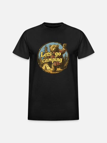 Lets Go Camping Bear - Heavyweight Unisex T-Shirt by Gildan - black