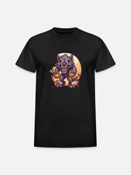 Halloween Werewolf Pumpkin - Heavyweight Unisex T-Shirt by Gildan - black