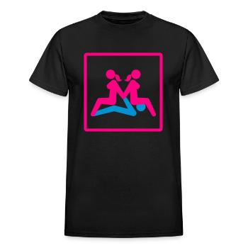 Kamasutra - Menage a Trois (FMF) - Heavyweight Unisex T-Shirt by Gildan - black - Front - AI Model Female 172 light (172cm) & AI Model Male 178 light (178cm)