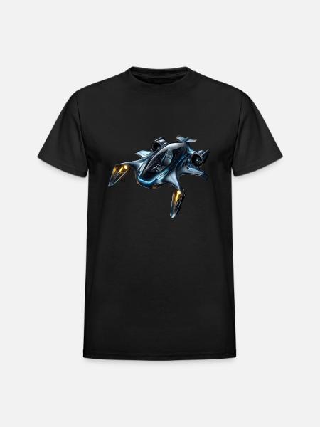 Sleek Futuristic Flying Car - Heavyweight Unisex T-Shirt by Gildan - black