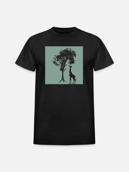 Giraffe Tree Silhouette Nature - Heavyweight Unisex T-Shirt by Gildan - black