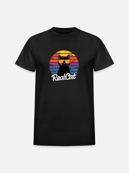 RealCat Retro Sunglasses - Heavyweight Unisex T-Shirt by Gildan - black