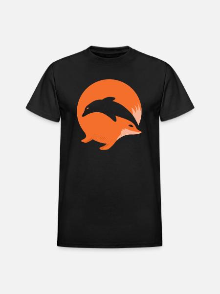 Fox or Dolphin in this fun optical illusion - Heavyweight Unisex T-Shirt by Gildan - black