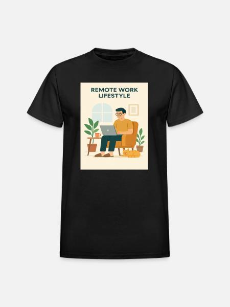 Remote Work Lifestyle Illustration - Heavyweight Unisex T-Shirt by Gildan - black