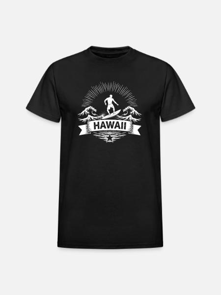 Hawaii Surf Sunburst Emblem - Heavyweight Unisex T-Shirt by Gildan - black