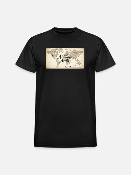 Adventure Awaits World Map - Heavyweight Unisex T-Shirt by Gildan - black