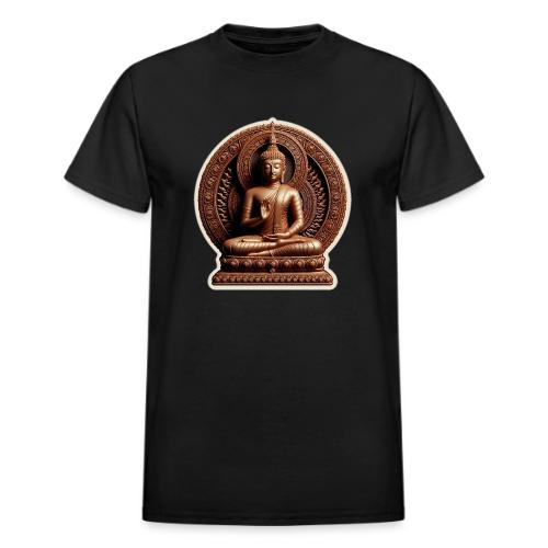 Buddha Statue in meditation and Hand Mudra - Heavyweight Unisex T-Shirt by Gildan