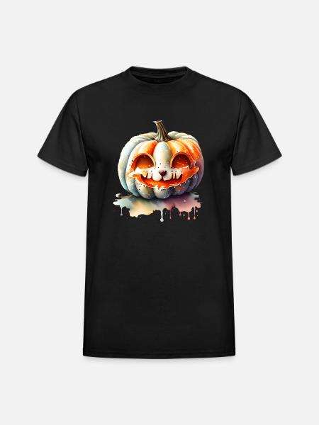 Pumpkin With Cat Face - Heavyweight Unisex T-Shirt by Gildan - black