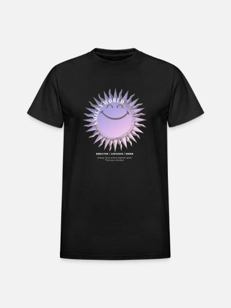 SmileyWorld Smiling Sun In Purple - Heavyweight Unisex T-Shirt by Gildan - black