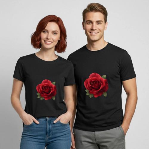 Rose: Crimson Bloom Elegance - Heavyweight Unisex T-Shirt by Gildan