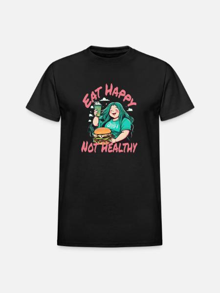 eat happy not healthy - Heavyweight Unisex T-Shirt by Gildan - black