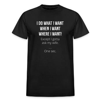 I do what I want when I want where I want - Heavyweight Unisex T-Shirt by Gildan - black - Front - AI Model Female 172 light (172cm) & AI Model Male 178 light (178cm)