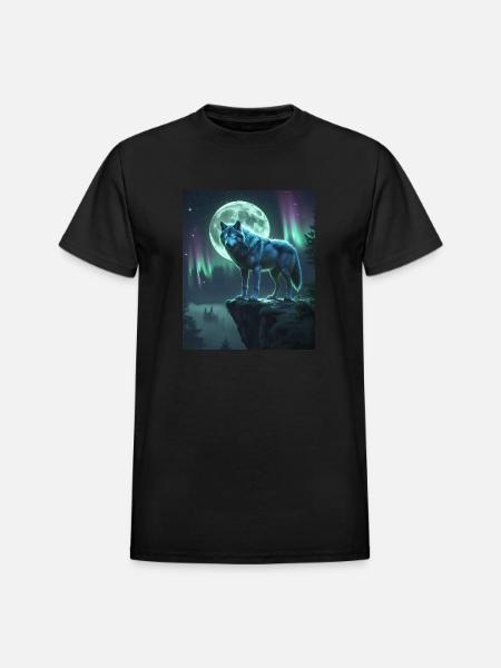 Mystical Wolf Under Moonlight - Heavyweight Unisex T-Shirt by Gildan - black
