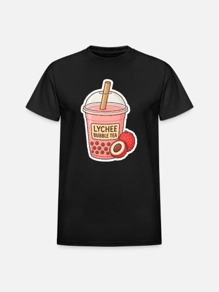 Lychee Bubble Tea Illustration - Heavyweight Unisex T-Shirt by Gildan - black
