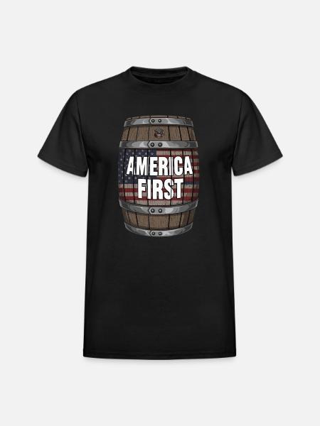 American Flag Wood Barrel - Heavyweight Unisex T-Shirt by Gildan - black