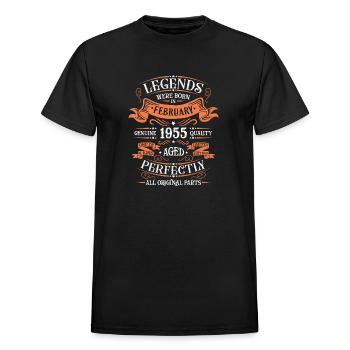 February 1955| February 1955 anniversary 1955 - Heavyweight Unisex T-Shirt by Gildan - black - Front - AI Model Female 172 light (172cm) & AI Model Male 178 light (178cm)