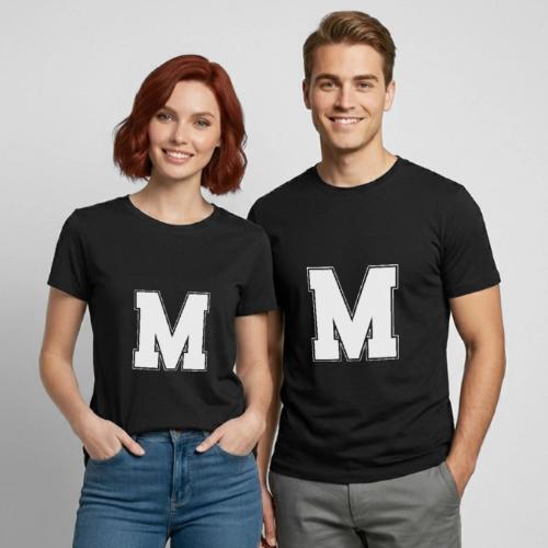 White Letter M – Varsity Alphabet Monogram - Heavyweight Unisex T-Shirt by Gildan