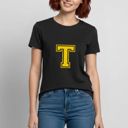 Letter T – Capital Athletic Alphabet Monogram - Heavyweight Unisex T-Shirt by Gildan