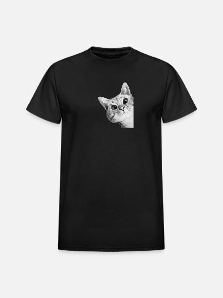 Curious Kitten Mono Sketch - Heavyweight Unisex T-Shirt by Gildan - black