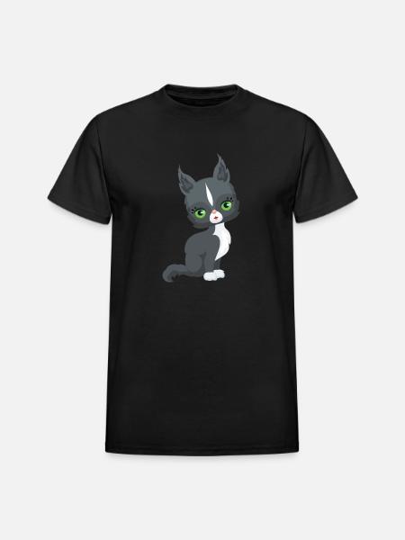 Black and White Cat - Heavyweight Unisex T-Shirt by Gildan - black