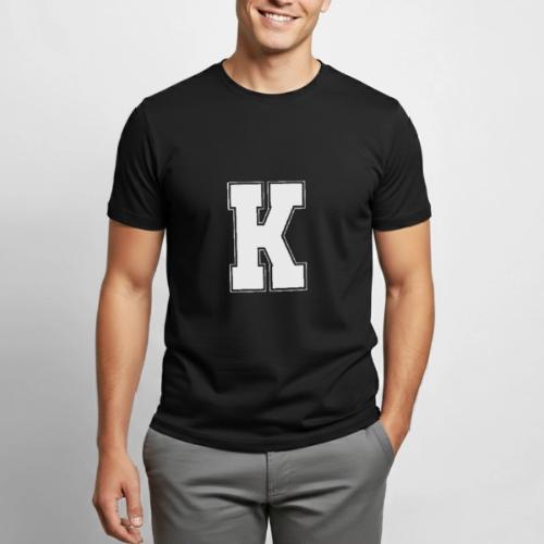 White Letter K – Varsity Alphabet Monogram - Heavyweight Unisex T-Shirt by Gildan