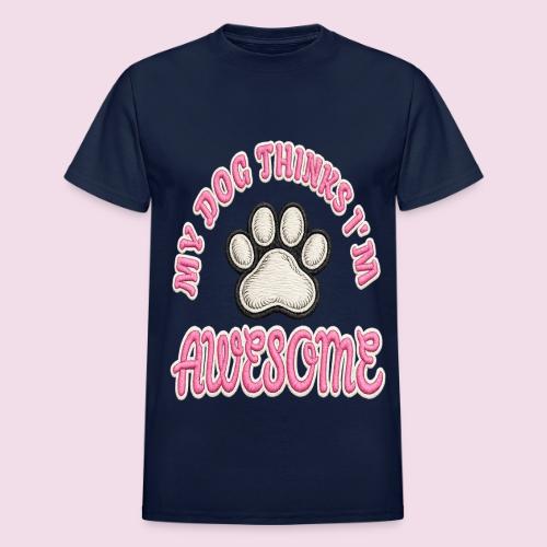 My Dog Thinks I’m Awesome Faux Embroidery - Heavyweight Unisex T-Shirt by Gildan