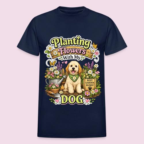 Planting Flowers With My Dog - Heavyweight Unisex T-Shirt by Gildan