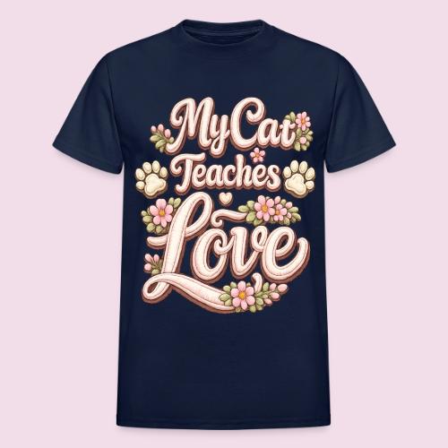 My Cat Teaches Love Faux Embroidery Style - Heavyweight Unisex T-Shirt by Gildan