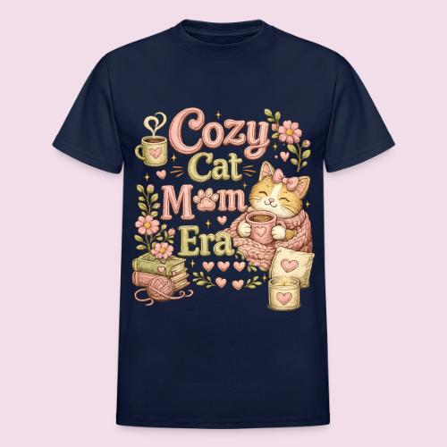 Cozy Cat Mom Era Faux Stitched Design - Heavyweight Unisex T-Shirt by Gildan