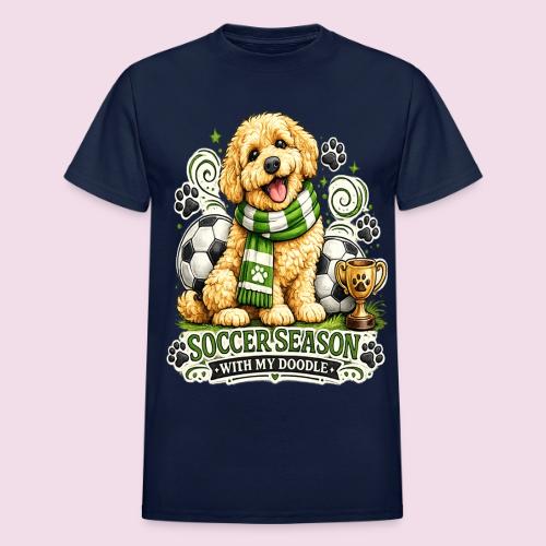 Soccer Season With My Doodle Goldendoodle Dog - Heavyweight Unisex T-Shirt by Gildan