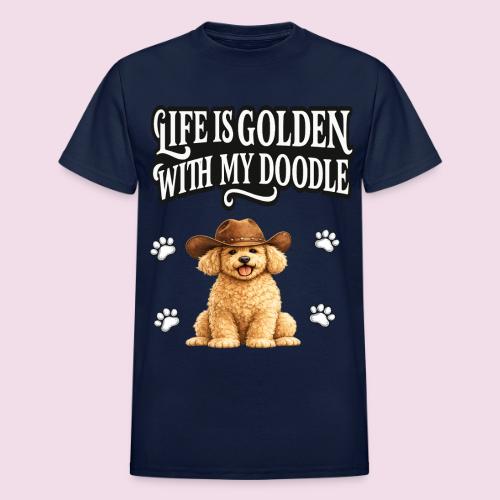 Life Is Golden With My Doodle Cowboy Goldendoodle - Heavyweight Unisex T-Shirt by Gildan