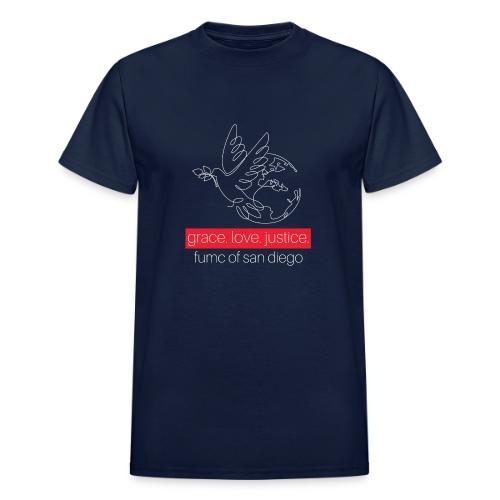 Grace. Love. Justice.- dove and earth graphic - Heavyweight Unisex T-Shirt by Gildan
