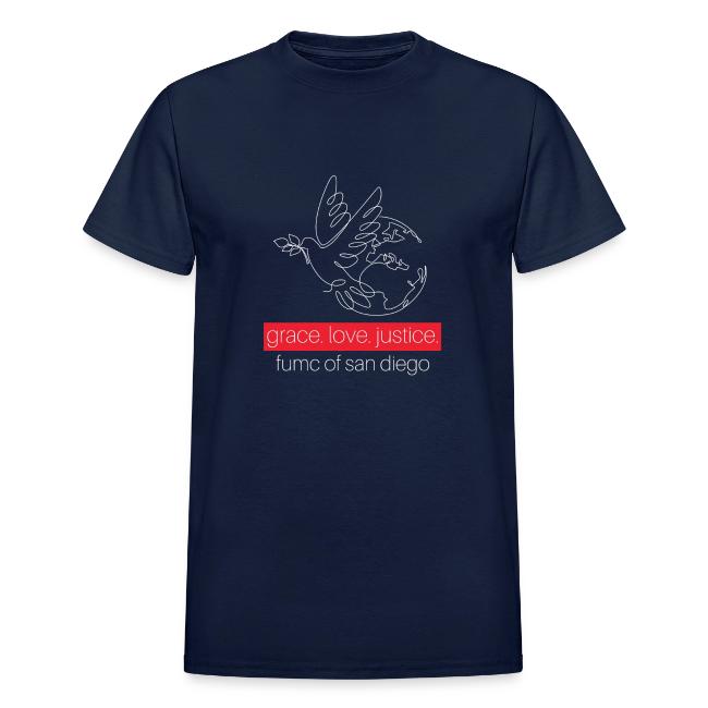 Grace. Love. Justice.- dove and earth graphic