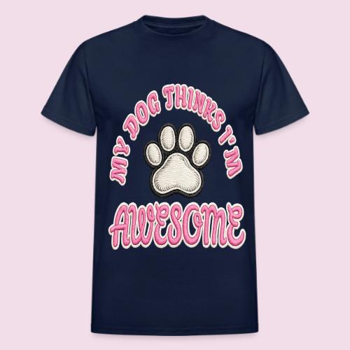 My Dog Thinks I’m Awesome Faux Embroidery - Heavyweight Unisex T-Shirt by Gildan