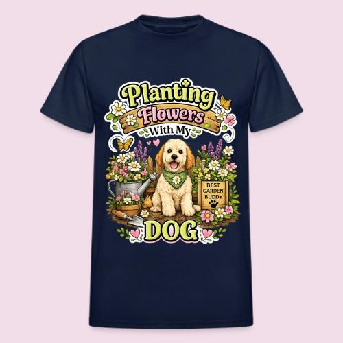 Planting Flowers With My Dog - Heavyweight Unisex T-Shirt by Gildan