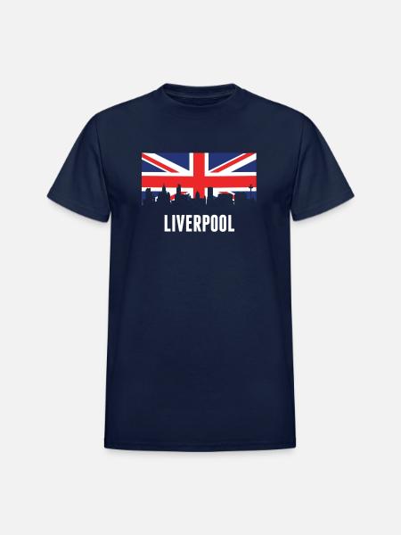 British Flag Liverpool Skyline - Heavyweight Unisex T-Shirt by Gildan - navy