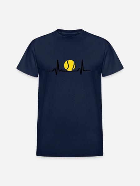 Tennis ECG, Heartbeat & Tennis Ball - Heavyweight Unisex T-Shirt by Gildan - navy