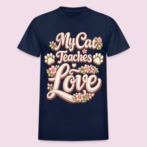 My Cat Teaches Love Faux Embroidery Style - Heavyweight Unisex T-Shirt by Gildan