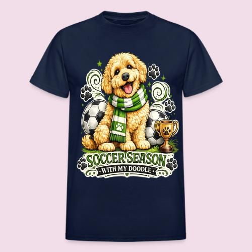 Soccer Season With My Doodle Goldendoodle Dog - Heavyweight Unisex T-Shirt by Gildan